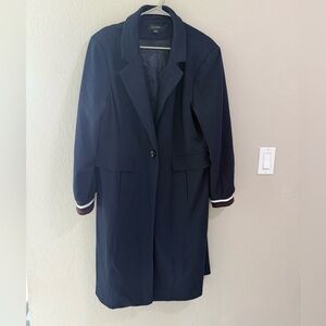Halogen Navy Longline Coat with Stripe Cuff Detail Women’s XL